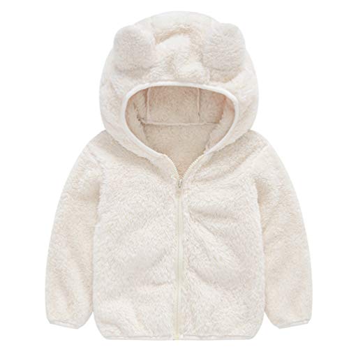 GAUP Baby Boys Girls Cute Bear Ears Hooded Zipper Coral Fleece Jacket Outerwear White 6-12 Months