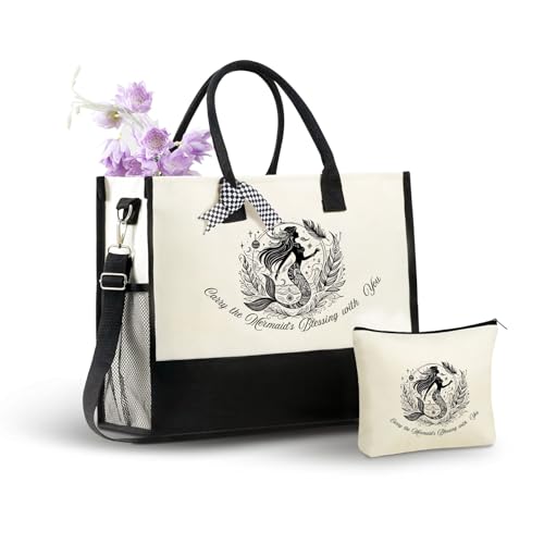 Bolsa Tote de Lona para Mujeres Amantes de Sirenas con Cierre y Correa miniatura 1