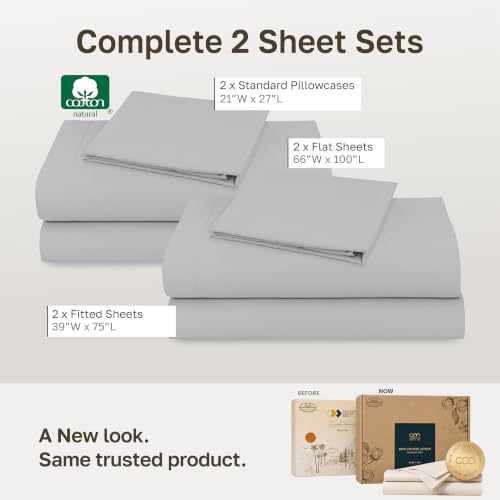 Image of 2-Pack Soft Natural 100% Cotton Sateen Twin Bedsheets Sets, Light Grey