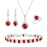LMXXVJ created red ruby Jewelry Set for Women - Necklace Earrings Ring Bracelet Set Jewelry Set Mother's Day Anniversary Luxury Fashion Jewelry Gift,Silver-Tone
