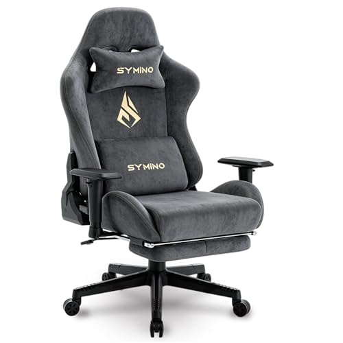Symino ファブリック製 ゲーミングチェア オフィスチェア デスクチェア パソコンチェア 布張り 155°リクライニング オットマン付き 高さ調整機能 耐荷重200kg 在宅ワーク ゲーム用 長時間快適 グレーの商品画像（Amazon）