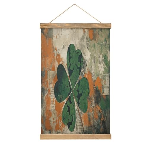 Pintura de pergamino de hojas verdes FekiLoot, decoración de pared con acabado vintage