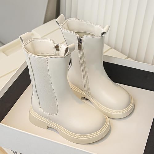 Kid's Girls Leather Zipper Mid Calf Combat Riding Fall Winter Solid Color Cozy Boots (Little Kid/Big Kid)3