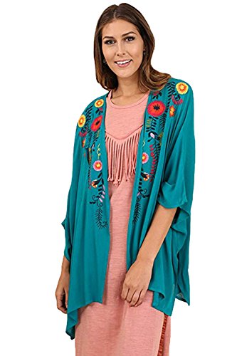 Stylish Flowy Embroidered Bohemian Cardigan Kimono (S/M-Turquoise)