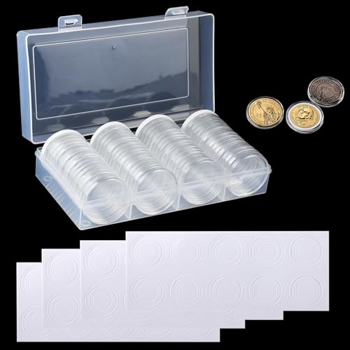 Yunyige Caja Monedas Coleccion,Capsulas Monedas 40 mm,60 Piezas Cápsulas de Moneda Transparentes,Moneda de Plástico Caja para (17/20/25/27/30/33/38/40) con Cajas Organizadora de Almacenamiento