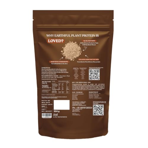 Image of Earthful Honest Plant Protein | 24g Protein /Serving & 4.6g BCAAs | For Weight Management, Energy, Muscle Support & Recovery | Made with Pea & Brown Rice | Coffee Mocha - 504g