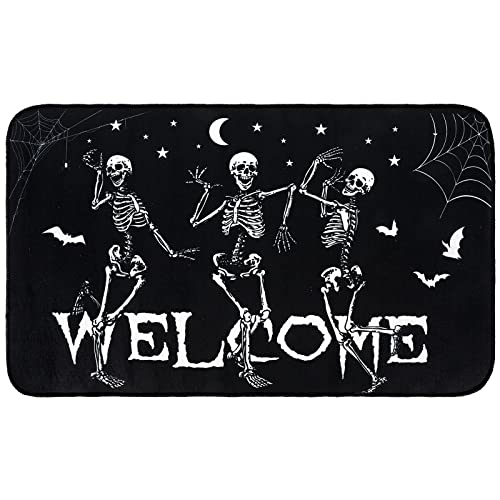 AnyDesign Halloween Dancing Skeletons Doormat Lightweight Non-Slip Welcome Entrance Mat Spooky Halloween Front Door Rug Floor Mat for Indoor Outdoor Kitchen Bedroom Living Room Decor, 17 x 29