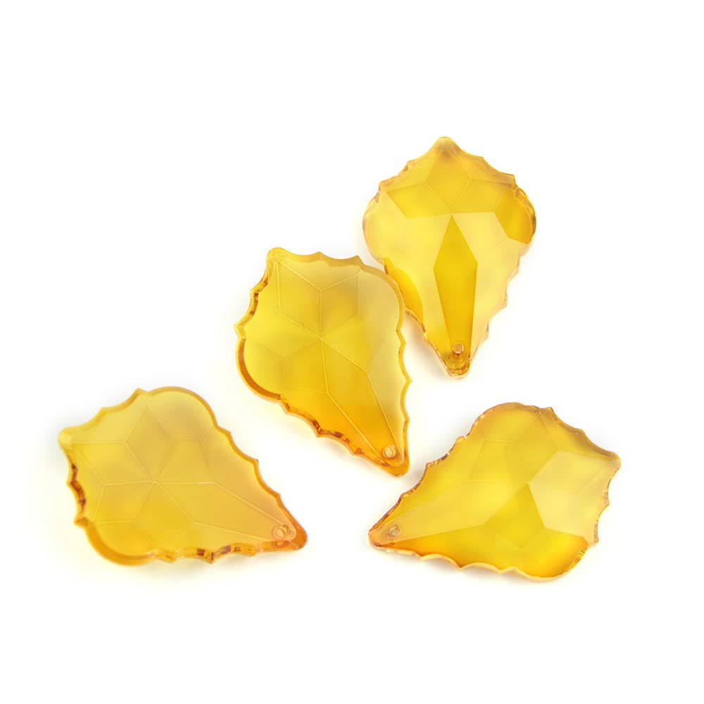 XIANGGUA 38/50mm 10~100pcs Colorful Crystal Maple Leaf Glass Lighitng Chandelier Prism Parts Crystal Chandelier Pendants For Home Decor(Amber,50mm 60pcs)