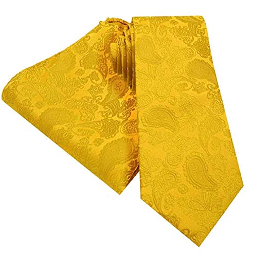 L&L® Golden Mustard Collection Woven Paisley Jacquard Silk Knit Satin Tie Wedding (Paisley Tie Set)