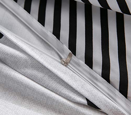 Omelas Kids Heart Love Queen Duvet Cover Set Black And White Teens Girls Lovely Heart-Shaped Pattern Striped Reversible Full/Queen Bedding Soft Breathable Quality Brushed Microfiber (3 Pcs,Xd,Q) #TOP4