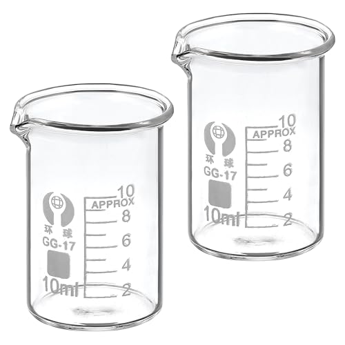 YOKIVE 2 Pcs Low Form Glass Beaker, Laboratory Use Liquid Measuring Cup, Great for Lab, Kitchen, Daily Use (Clear, 10ML)