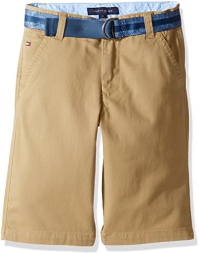 Tommy Hilfiger Boys' Little Belted Flat-Front Chester Twill Short, 4 Functional Pockets, Zip & Button Closure, Tommy Chino, 6