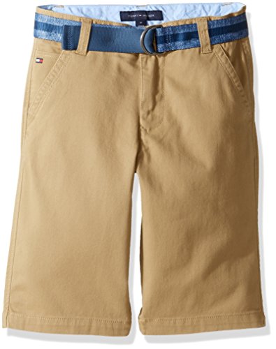 Tommy Hilfiger Boys' Little Belted Flat-Front Chester Twill Short, 4 Functional Pockets, Zip & Button Closure, Tommy Chino, 6 #TOP17