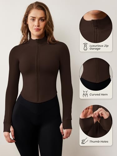 Image of AVGO Women's Workout Jacket Lightweight Zip Up Cropped Yoga Jackets Slim Fit Athletic Tops with Thumb Holes