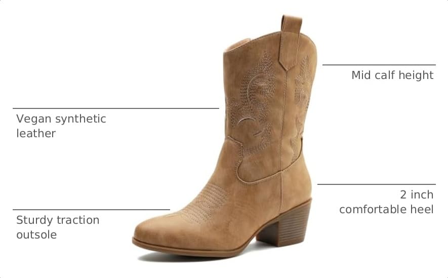 Image of GLOBALWIN Women's Mid Calf The Western Cowgirl Boots Fashion Cowboy Boots For Women Chunky Low Heel