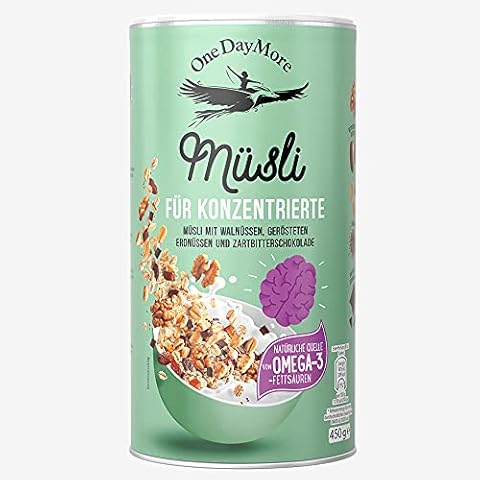 OneDayMore Müsli für Konzentrierte | 450g ohne Zucker Fit Schoko Müsli Walnüssen | Haferflocken Frühstück 100% Natürlich | Zuckerfrei Gesunde Essen Snack Kein Palmöl Cover