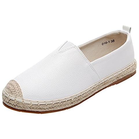 ANUFER Damen Komfort Flach Leinenschuhe Low-Top Schlüpfen Espadrilles Weiß SN020530 EU41 Cover