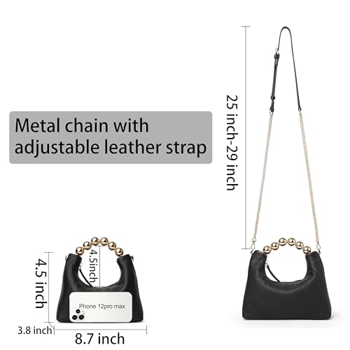 Image of DORIS&JACKY Small Top Handle Clutch Purse for Women, Designer Evening Bag With Pearl Tote Handle and Chain Strap