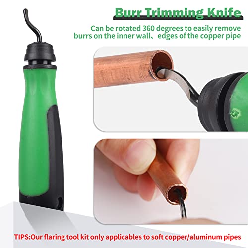 Jesskit Flaring Tool Kit 1/4”-3/4” HVAC Single Flare Tool, 45° Eccentric Type Manual Tubing Flaring Tool Kit, Deburring Tool for Copper Aluminum Pipe