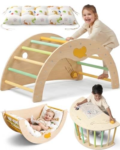 SavanArc Wooden Climbing Arch 6-in-1 Pikler Montessori Rocker & Cushion