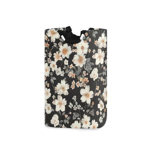 Jihqo Laundry Hamper Basket Elegant Flowers White Collapsible Nursery Storage Bin Waterproof Clothing Baskets for Home Bedroom Bathroom Washing Room