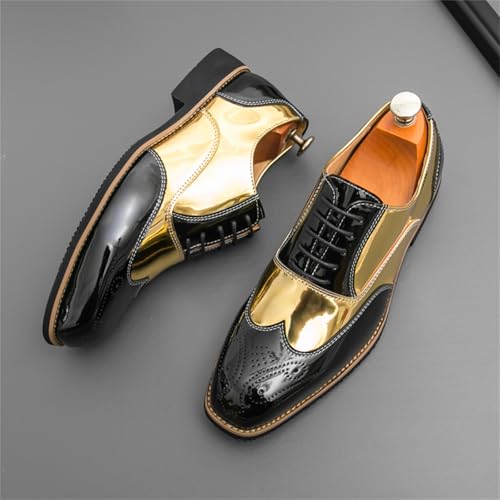 Men Two Tone Brogues Patent Leather Lace Up Dress Oxford Shoes Multicolor Wingtips Patchwork Color Punched Round Toe Derby Shoes for Business Formal Wedding Prom3