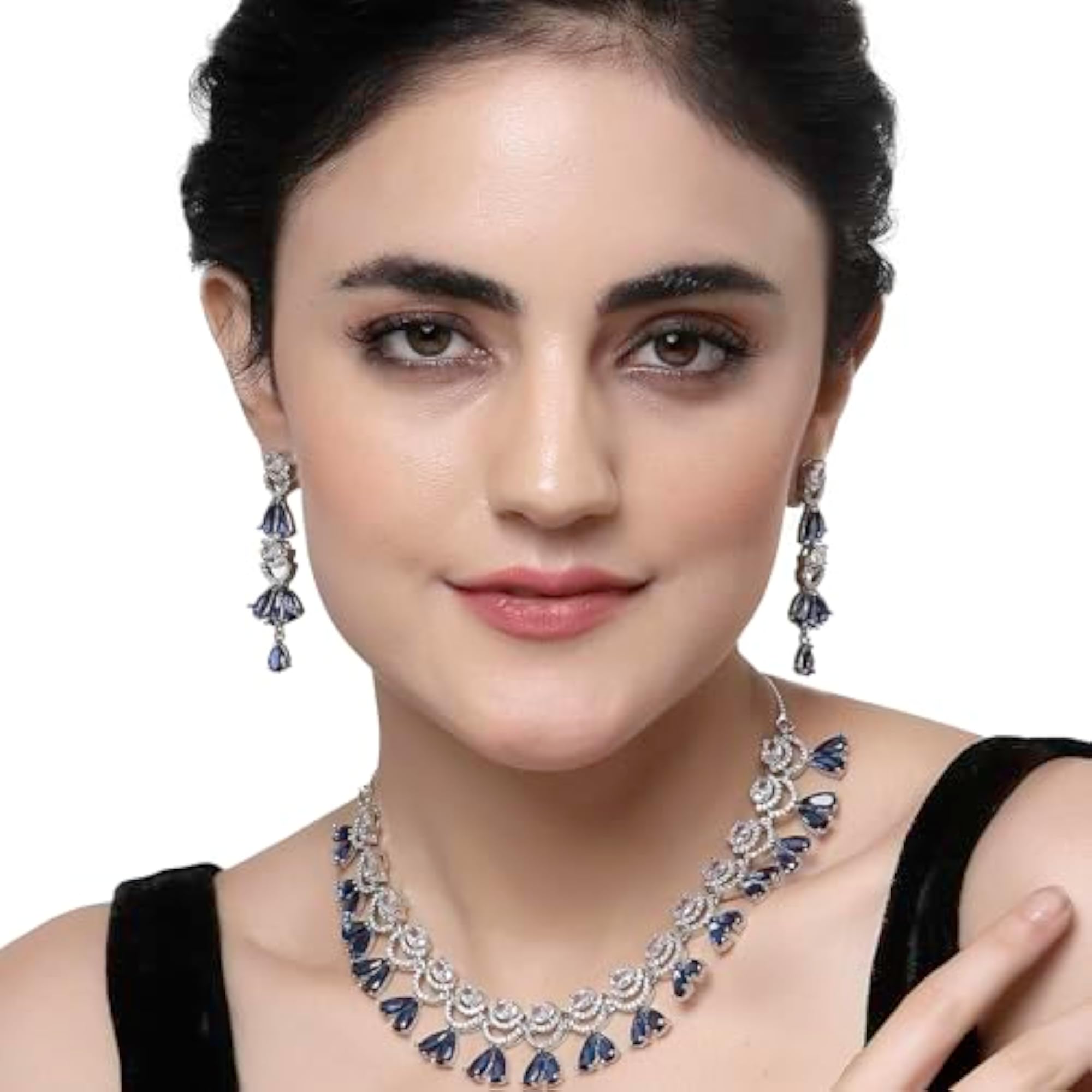 Rhodium-Plated American Diamond Necklace & Earrings Set