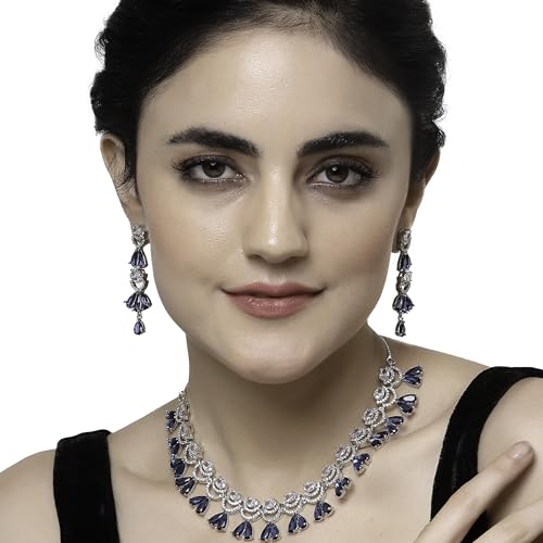Rhodium-Plated American Diamond Necklace & Earrings Set