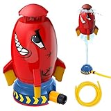 ROHSCE Water Rocket Sprinkler for Kids, Outdoor Sprinkler Rocket Launcher Toy for Backyard, Summer Water Toys for Kids Ages 3-12, Fun Water Powered Rocket Toy (Red-5)