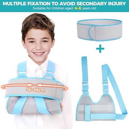 Kids Upper Extremity Sling, Breathable & Comfort Arm Sling Shoulder Immobilizer，Adjustable Arm Sling for Elbow Injury(Grey,XS)