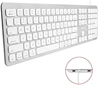 Macally Ultra-Slim USB Wired Keyboard for Mac - Convenient 2 USB Port Hub