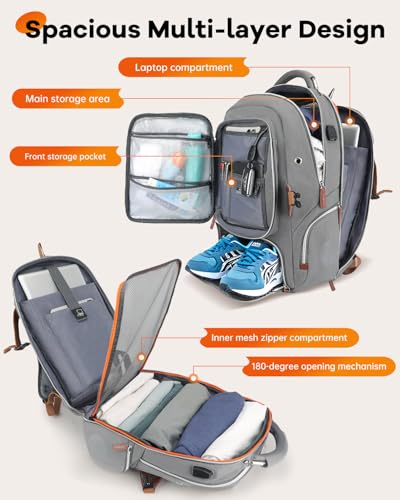 SWICKY Large 40L Travel Laptop Backpack, Backpack with Shoe Compartment, Airline Approved Business Work Bag Fits 17.3 Inch, USB Port/Carry-On Luggage for Women & Men, Perfect for Hiking4