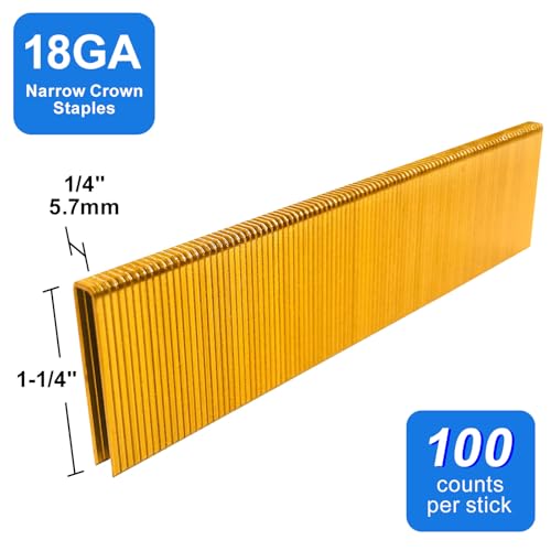 Image of 18 Gauge 1 /4 inch Narrow Crown Staples 1-1 /4 Inch Leg,3000-Pack | Galvanized Coating Resists Rust for Indoor Woodworking & Decoration for 18GA 1 /4 inch Crown Electric Staplers and Staple Guns