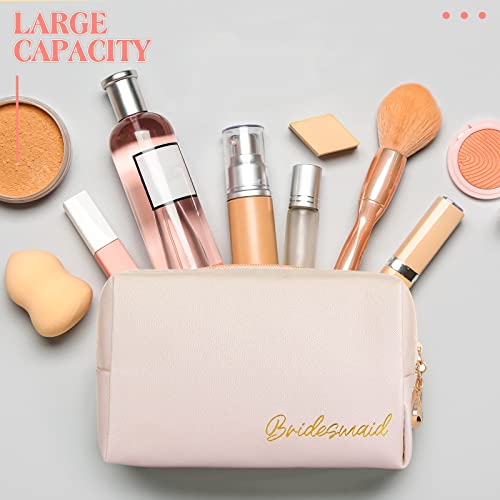 Hillban 6 Pcs PU Leather Bride Makeup Bag Cosmetic Bridesmaid Waterproof Toiletry Travel Bag Pouch Purse Gifts for Bridal Shower, Wedding, Engagement Gifts, Bachelorette Party(White, Ivory White)3