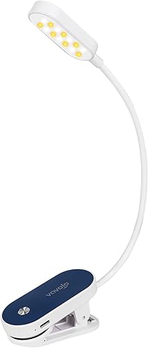 VAVOFO Luz de libro recargable, 14 LED para el cuidado de los ojos, luz de lectura ámbar para lectura de ratones de biblioteca en la cama con 9