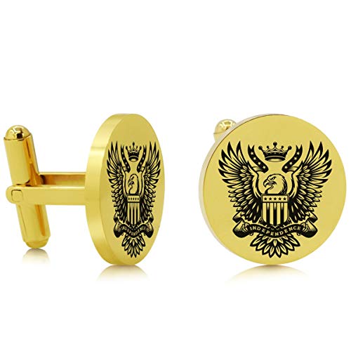 SuperJeweler Men's Cufflinks in Stainless Steel - Custom Engraved Cufflinks, Personalized Cufflinks for Men (Bald Eagle Gold, Gold-Plated-Stainless-Steel)
