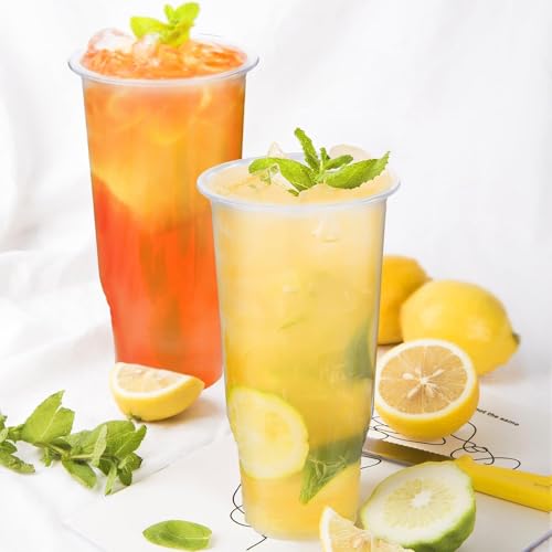 Image of 30 Pack 32 oz Clear Plastic Cups with Lids, Iced Coffee Cups