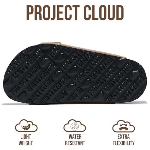 Image of Project Cloud Kids Sandals 100% Genuine Leather - Natural Cork Footbed Non-Slip Slides for Kids - Lightweight Boys & Girls Sandals - Water-Resistant Girls & Boys Sandals