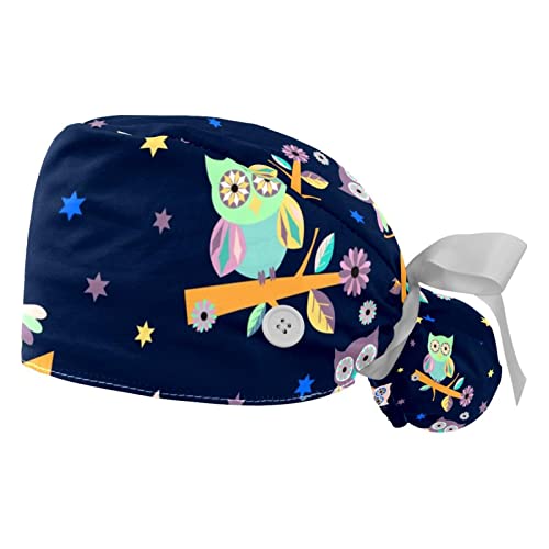Chapeaux bouffants JDEZ en lot de 2 avec motifs hiboux et étoiles pour hommes et femmes