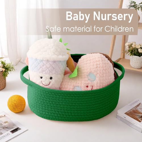 Image of JMvicyroam Small Woven Basket, Empty Gift Basket, Green /3 Pack | Small Gift Basket, Cotton Rope, 12 x 8 x 20 in, Handles, Includes Ribbon and Bag, Birthday Gift Basket