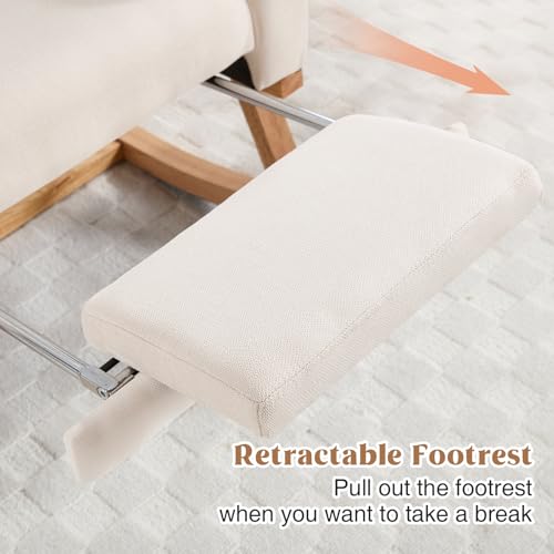 Image of HCHAIRH Rocking Chair Nursery, Nursing Rocking Chairs with Foot Rest for Mom Nursery, Glider Rocker Chair with Footrest and High Backrest for Living Room, Bedroom, Beige