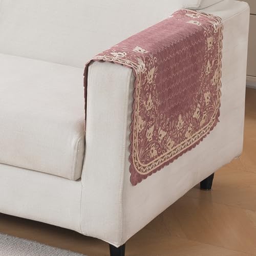 Image of HOKIPO Gulabi Jaal Premium Chenille Jacquard Sofa Armrest Cover - 1 Pair | 'Royal Aangan Series' (IN-1006-L1*2)