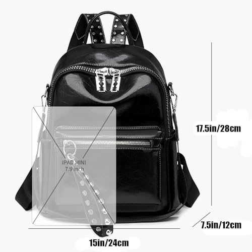 Image of Downupdown Women's Fashion Backpack with Rivet,Crossbody & Top Handle,Shiny Faux Leather Daypack for Casual,Travel&Nightlife-Black