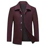 MODFUL Abrigo de lana para hombre, corto, cálido, informal, abrigo de invierno, chaqueta de estilo trench, abrigo tipo capa, granate, S