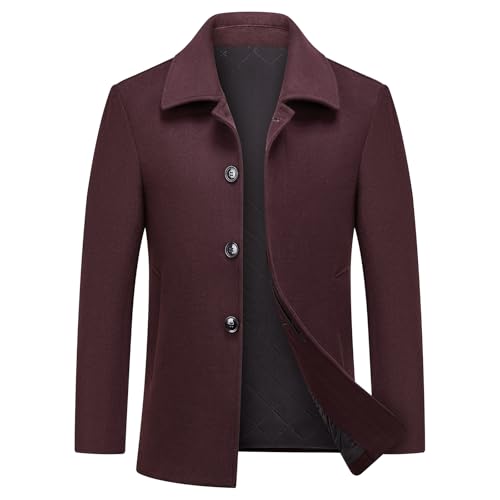 Image of MODFUL Men's Wool Coat Short Warm Casual Overcoat Winter Trench Jacket Peacoat (Burgundy, L)