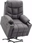 M MCombo Fernsehsessel mit Aufstehhilfe Elektrisch, Relaxsessel mit Liegefunktion, Seniorensessel für Wohnzimmer, TV Sessel mit Liegefunktion bis 140°, mit USB, Retro 7286 (Stoff, Grau)