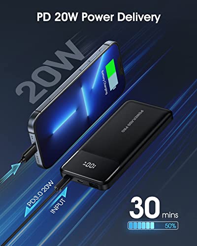 Poweradd Pro Portable Charger, Usb C 10000Mah Power Bank Led Display Pd 20W Fast Charging External Battery Pack Compatible With Iphone 14 13 12 11 Samsung S21 S20 Google Lg Ipad, Etc. - Black #TOP1
