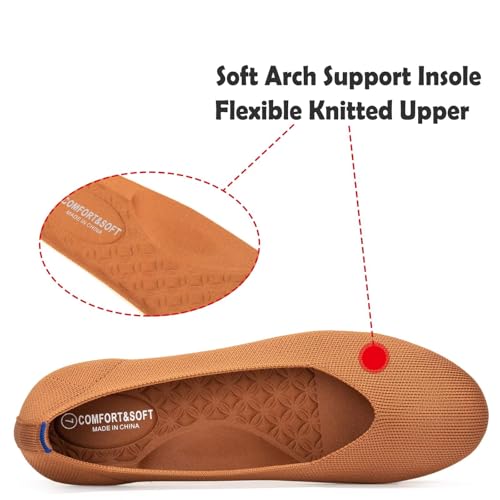 Image of Frank Mully Women's Ballet Flats Round Toe Walking Flats Slip On Work Shoes Knitted Flats Shoes for Woman Soft Lightweight