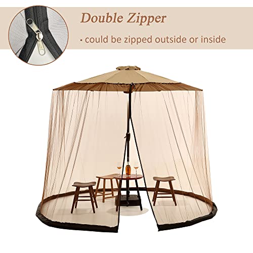 Sparkle Race Patio Umbrella Mosquito Net, Patio Mosquito Netting For Cantilever Umbrella, Brown Mosquito Netting Offset Umbrella Outdoor Patio Screen For 9-11’ Deck Table Umbrellas Outside Canopy Tent #TOP5