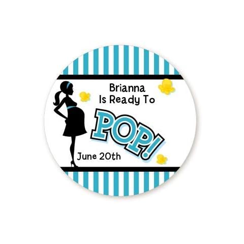Classic Ready to Pop Stickers | Many Sizes & Colors to Choose from | Ready To Pop Baby Shower Stickers for Popcorn | Ready to Pop Stickers for a Girl or boy (Teal - Custom, 1.67) Cover